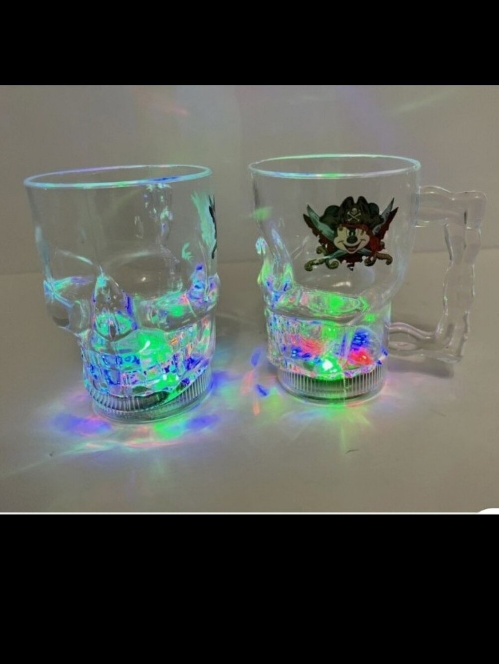 Disney Skull Glow Cup Pirate Mickey Light Up Pirates of the Caribbean SET OF 2